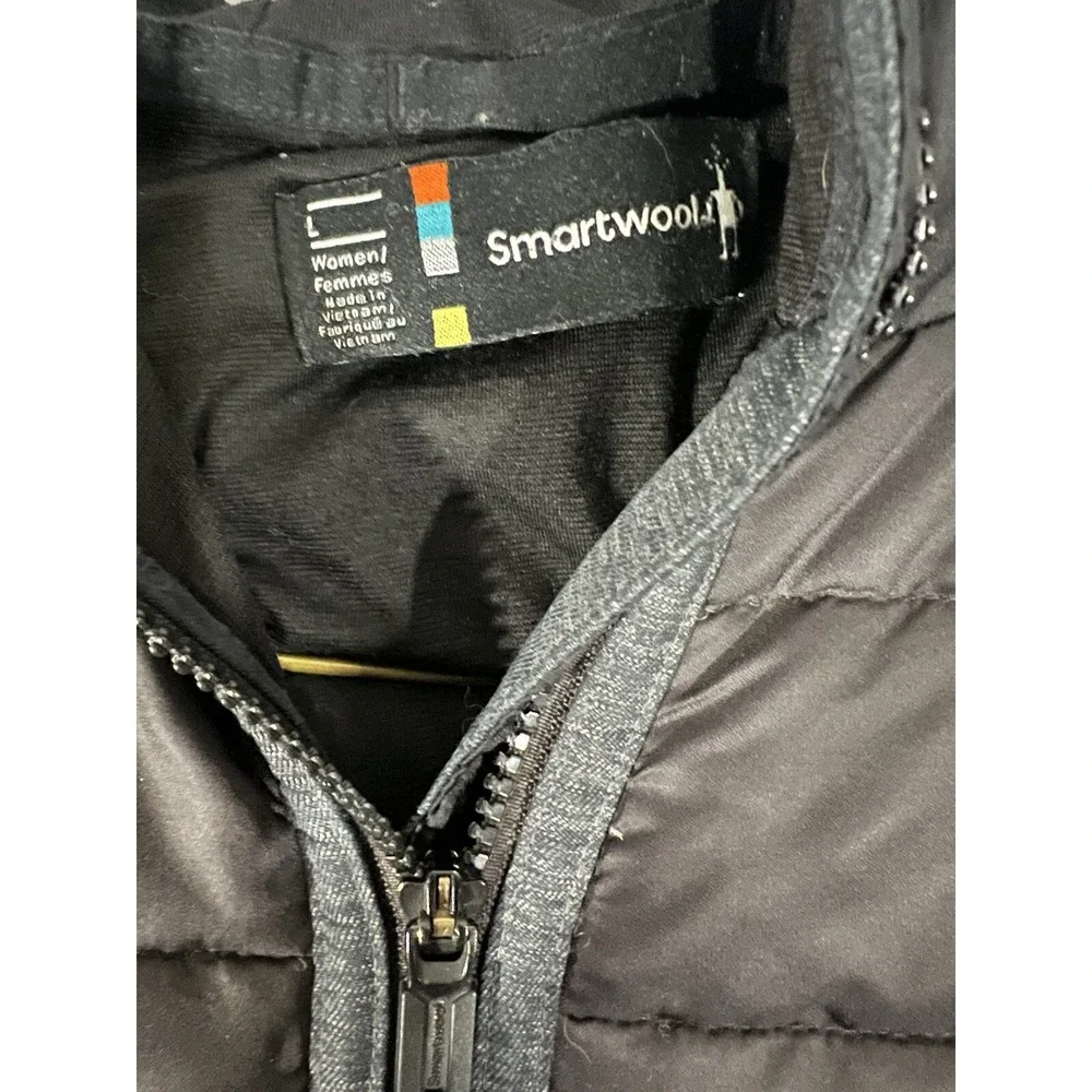 SmartWool Jacket Women LARGE Black‎ Parka Wool Fill Coat Hooded Puffer Winter